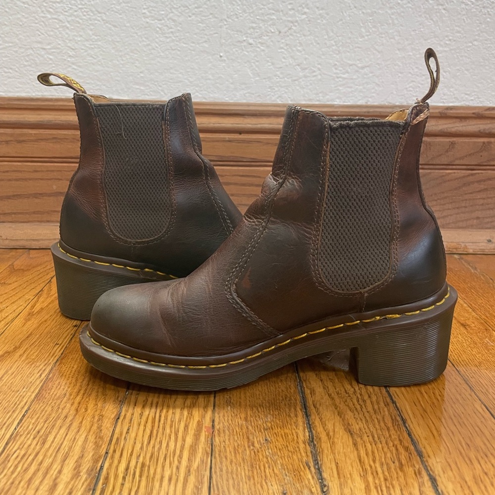 Dr. Marten’s Cadence Boot in Brown with Yellow Stitching